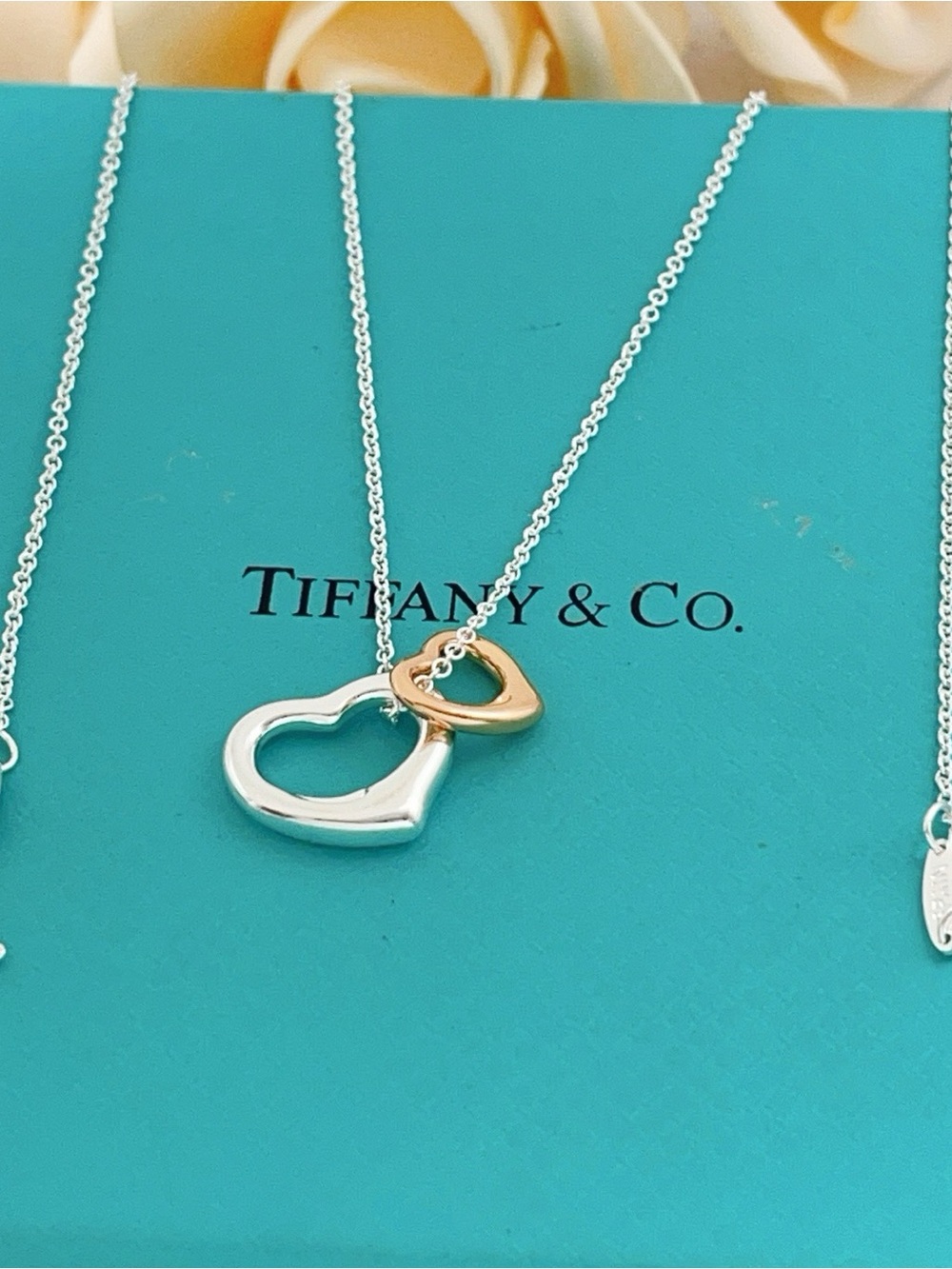 Tiffany & Co. Heart Duo Pendant Necklace - Silver with Gold Accent